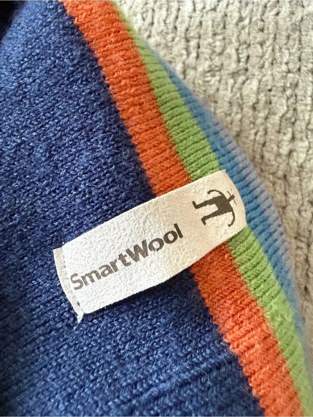 Smartwool Baby Toddler Merino Wool Beanie Navy Rainbow Stripe Winter Hat